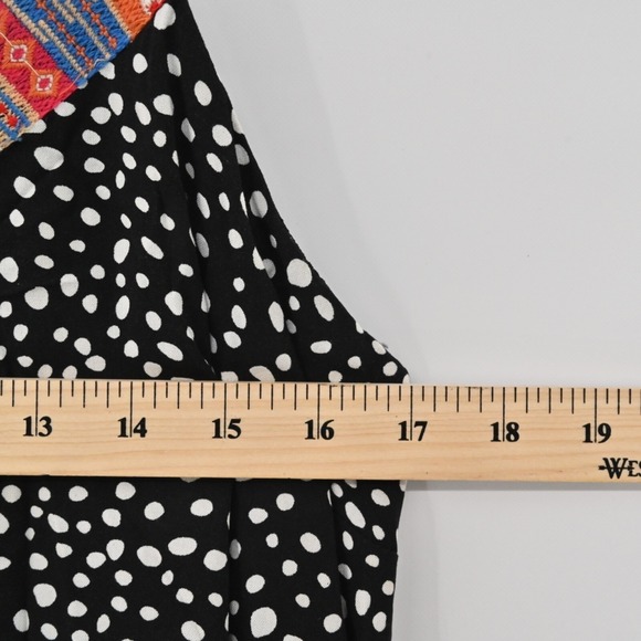 Savanna Jane Embroidered Maxi Dress Womens Sz S Black Polka Dot Bohemian Hippie - Picture 4 of 11